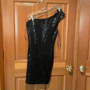 Forever 21 black sequin one shoulder dress